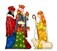 MIHTRA Belén de Navidad, Escena de la Sagrada Familia Iluminado con luz LED, Decoración de Navidad con Silueta para Exteriores, Patio y Jardín, Estacas Decorativas (Color: A)