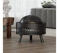 MIHTRA Brasero Exterior, Brasero 2 en 1, Barbacoa, 41 cm de diámetro, Protector de chispas, Cuenco de Fuego, Hierro Fundido, Acero Revestido para Hogueras Leñas Terraza Jardín al Aire Libre