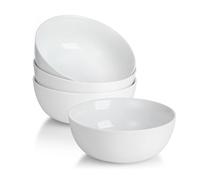 Miicol Juego De 4 Cuencos De Cerámica, Cuencos Sopa 600ml Apilables, Para Cereal, Postres, Ensaladas, Arroz Y Frutas, Aptos Para Microondas Y Lavavajillas, Blanco