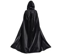 MiiDD Largo Capa con Capucha Disfraces,Satén Disfraz de Halloween Mujer de Bruja Capa Vampiro Halloween Carnaval para Unisex Adulto Fiesta(Negro,M)