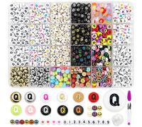 MIIIM 1200 piezas 12 estilos Letra Q Cuentas del Alfabeto para Hacer Pulseras 4x7 mm Cuentas Redondas con Letras Vocales para Hacer Pulseras de l