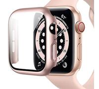 Miimall Compatible con Apple Watch Series 6/SE/5/4 44mm Funda con Protector de Pantalla Cristal Templado, Brillante PC Cover Anti-Rasguños Anti-Caída para iWatch - Rosa Oro