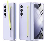 Miimall Compatible con Funda Samsung Galaxy Z Fold 3 con S Pen, Funda Fold 3 con Portalápices + Película Protectora de Pantalla Frontal, Funda Mate Antideslizante para Galaxy Z Fold 3 2021-Púrpura