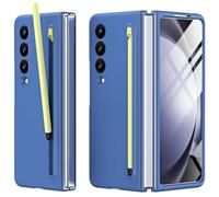 Miimall Compatible con Funda Samsung Galaxy Z Fold 3 con S Pen, Funda Fold 3 con Portalápices + Película Protectora de Pantalla Frontal, Funda Mate Antideslizante para Galaxy Z Fold 3 2021-Azul