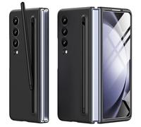 Miimall Compatible con Funda Samsung Galaxy Z Fold 3 con S Pen, Funda Fold 3 con Portalápices + Película Protectora de Pantalla Frontal, Funda Mate Antideslizante para Galaxy Z Fold 3 2021-Negro