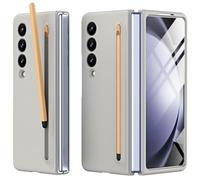 Miimall Compatible con Funda Samsung Galaxy Z Fold 4 con S Pen, Funda Fold 4 con Portalápices + Película Protectora de Pantalla Frontal, Funda Mate Antideslizante para Galaxy Z Fold 4 2022-Gris