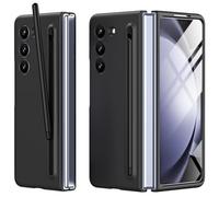 Miimall Compatible con Funda Samsung Galaxy Z Fold 5 con S Pen, Funda Fold5 con Portalápices + Película Protectora de Pantalla Frontal, Carcasa Mate Antideslizante para Galaxy Z Fold 5 2023-Negro