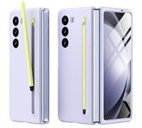 Miimall Compatible con Funda Samsung Galaxy Z Fold 5 con S Pen, Funda Fold5 con Portalápices + Película Protectora de Pantalla Frontal, Carcasa Mate Antideslizante para Z Fold 5 2023-Púrpura