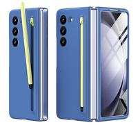 Miimall Compatible con Funda Samsung Galaxy Z Fold 5 con S Pen, Funda Fold5 con Portalápices + Película Protectora de Pantalla Frontal, Carcasa Mate Antideslizante para Galaxy Z Fold 5 2023-Azul