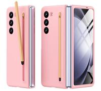 Miimall Compatible con Funda Samsung Galaxy Z Fold 5 con S Pen, Funda Fold5 con Portalápices + Película Protectora de Pantalla Frontal, Carcasa Mate Antideslizante para Galaxy Z Fold 5 2023-Rosa