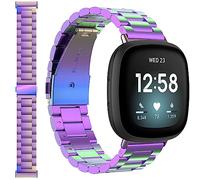 Miimall Correa de metal compatible con Fitbit Versa 4/Fitbit Versa 3/Fitbit Sense 2/Fitbit Sense, correa de acero inoxidable con cierre plegable, pulsera de repuesto ajustable, Large