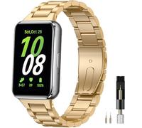 Miimall Correa de Metal Compatible con Samsung Galaxy Fit 3 Correas, Hombre y Mujeres Mate Comercio Ajustable Pulsera de Metal de Acero Inoxidable de Repuesto Correa para Samsung Galaxy Fit 3 Oro