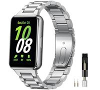 Miimall Correa de Metal Compatible con Samsung Galaxy Fit 3 Correas, Hombre y Mujeres Mate Comercio Ajustable Pulsera de Metal de Acero Inoxidable de Repuesto Correa para Samsung Galaxy Fit 3 Plata