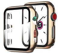 Miimall Funda Compatible con Apple Watch Series 3/2/1 42mm Carcasa Protector Cristal, 2 en 1 PC Case + Vidrio Templado Anti-Choque Protector Pantalla para iWatch Series 3/2/1 42mm - Oro