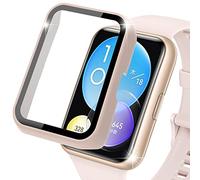 Miimall Funda Compatible con Huawei Watch Fit 2 Protector de Pantalla de Vidrio Templado, Ultra-Delgado PC Duro a Prueba de Golpes Parachoques Integral Funda Protectora para Huawei Watch Fit 2-Rosa