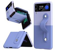 Miimall Funda de piel compatible con Samsung Galaxy Z Flip 3, funda de piel con función atril, ultrafina, anticaída, funda protectora para Galaxy Z Flip 3 5G, morado oscuro+morado claro