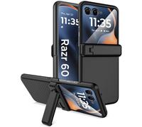 Miimall Funda para Motorola RAZR 60 Ultra con Soporte, [Protección de Bisagra] PC Rígida Antigolpes Funda con Protector de Pantalla Antiarañazos, Antipolvo Slim Carcasa para RAZR 60 Ultra, Negro