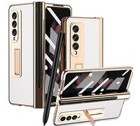 Miimall Funda para Samsung Galaxy Z Fold 3 5G, Plegable Estuche de Cuero PU con Ranura para S Pen [Soporte magnético] Pantalla Carcasa Protectora para Samsung Galaxy Z Fold 3-Blanco