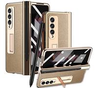 Miimall Funda para Samsung Galaxy Z Fold 3 5G, Plegable Estuche de Cuero PU con Ranura para S Pen [Soporte magnético] Pantalla Carcasa Protectora para Samsung Galaxy Z Fold 3-Oro