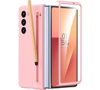 Miimall Funda para Samsung Galaxy Z Fold 7 con S Pen, [Soporte para Stylus] Funda Fold7 con Protector Pantalla de Cristal Templado, Anticaída Antiarañazos PC Dura Slim Carcasa para Z Fold7 5G, Rosa