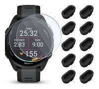 Miimall Paquete de 2 + 10 protectores de pantalla compatibles con Garmin Forerunner 165 + tapón antipolvo de silicona, película de vidrio templado HD + tapa protectora de puerto de carga para