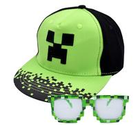 Miinnecraft Gorra de Béisbol para Niños, 2PCS Conjunto de Gorra de Béisbol y Gafas de Sol Sombrero de Sol Gorra de Beisbol Bordada Sombrero Transpirable Ajustable Moda Anime Gorra para Vacaciones