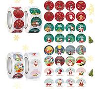 Miioto 2000 Piezas Stickers Navidad, Etiquetas Adhesivas Navidad, Pegatinas Navidad para Regalos Retro Redondo Etiquetas Autoadhesivas para Bolsas de Papel Sobres Botellas Nombres(4 Rollos)