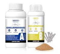 Miioto 300g Kit Reparación Soleras, Reparación Grietas Hormigón, Mortero Resina Epoxi, Solera Resina Fundida | 200g Arena Cuarzo, 30 Abrazaderas Regla | para resina Colada, Renovación, Antigrieta