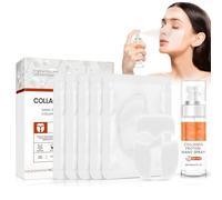 Miioto Parches de Colágeno Coreano, 5 Piezas High Purity Collagen Film+50ml Mist Kit, Mascarilla de Colágeno Facial, Korean Collagen Firming Mask para Las Arrugas, Las Ojeras (A)