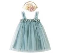 Miipat Bebés Niña Vestidos de Princesa de Tul Tutú para Niños Pequeño Vestido con Diadema de Flores para Fiesta de Cumpleaños Sesión de Fotos Azul Claro 80 12-18 Meses