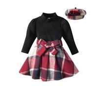 Miipat Conjunto de Ropa de 3 Piezas Bebé Niña Sudaderas de Manga Larga para Niñas con Faldas Mini Conjuntos de Ropa de Primavera Otoño con Sombrero Vestidos para Niñas 90 18-24 Meses