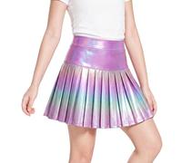 Miipat Falda Plisada Metalizada para Niña, Faldas Infantil Brillantes Cintura Alta Elástica Minifaldas Pantalón con Forro y Bolsillo para Baile Tenis Festa(Morado,5-6 Años)