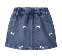 Miipat Faldas Vaqueras para Niña Faldas Vaqueras de Corte Acampanado con Cintura Elástica Faldas-Pantalón Deportivas y Bolsillos con Lazo Bordado Bonita Falda Vaquera(Lazo Azul Oscuro,5-6Años)