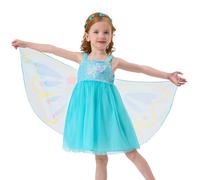 Miipat Niña Bebé Vestido Lenteleilla Mariposa Tul Vestidos Niñas Correas de Espagueti Sin Mangas Vestido de Princesa para la Fiesta de Cumpleaños Azul 120 5-6 años