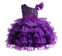Miipat Niña Vestidos de un Hombro con Lentejuelas Princesa Sin Mangas Vestido de Dama de Honor de Boda Vestido de Tul para Fiesta Morado 120 5-6 Años