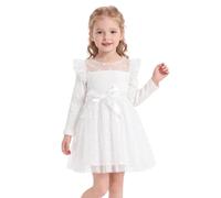 Miipat Vestido Bebé Tul Manga Larga Vestidos Niñas Primavera Otoño Tutú Ropa Niña Pequeña Princesa Fiesta Cumpleaños Boda para Vestido Niños（Blanco 100 3-4 Año