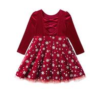 Miipat Vestido de Terciopelo para Niñas, Tul Vestido de Otoño e Invierno Elegante Mangas Largas Princesa Brillante Vestidos para Cumpleaños Boda Fiesta Festivas(Vino, 4-5 Años)