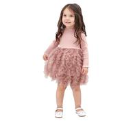 Miipat Vestido para Bebés Niñas Manga Larga Primavera y Otoño Casual de Tul y Suéter Vestido un Pequeño Niña de Princesa Vestidos Rosa 90 12-18 Mes
