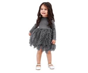 Miipat Vestido para Bebés Niñas Manga Larga Primavera y Otoño Casual de Tul y Suéter Vestido un Pequeño Niña de Princesa Vestidos Gris Oscuro 73 3-6 Mes