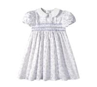 Miipat Vestidos de Algodón para Niñas, Vintage Vestidos Estampado Floral Fruncidos de Verano Mangas Abullonadas y Cuello Peter Pan Vestido Casuales Niños(Mariposa Azul,3-4Años)