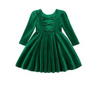 Miipat Vestidos de Terciopelo para Niñas Vestidos de Manga Larga de Otoño e Invierno Elegantes Vestido para la Fiesta de Cumpleaños de Princesas Verde 90 2-3 Años