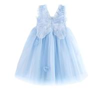 Miipat Vestidos para Bebés Niña Mariposa Tul Sin Mangas Un Niña Pequeña de Princesa Vestido Fiesta de Cumpleaños Boda Flores Niña Vestido Azul Claro 130 5-6 Años