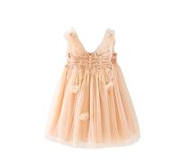 Miipat Vestidos para Bebés Niña Mariposa Tul Sin Mangas Un Niña Pequeña de Princesa Vestido Fiesta de Cumpleaños Boda Flores Niña Vestido Champán 66 6-9 Meses