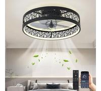 MiiR Ventilador De Techo Con Iluminación Lámpara De Techo LED De 60W Con Ventilador Luz De Techo Y Silenciosa Con Control Remoto Lámpara Regulable De 6 Velocidades Para Sala De Estar Dormitorio Negro