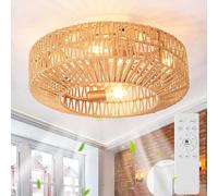 MiiR Ventilador De Techo Con Iluminación Y Mando A Distancia E27 Retro Cuerda De Cáñamo Luz Ventilador Silencioso 6 Velocidades Reversible Motor Luz Con Ventilador Para Salón Dormitorio Comedor, 50cm