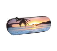 MIJKO Amanecer Tropical Palmera Isla, Estuche para lápices Estuche para lápices de Cuero de PU Estuche para lápices de Gran Capacidad Estuche para lápices Bolsa de cosméticos