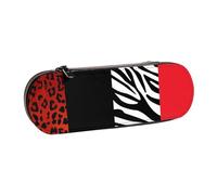MIJKO Animal Leopardo Rojo y Cebra, Estuche para lápices Estuche para lápices de Cuero de PU Estuche para lápices de Gran Capacidad Estuche para lápices Bolsa de cosméticos