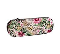 MIJKO Animal Tigre Estampado de Leopardo Rosa Flor Impreso, Estuche para lápices Estuche para lápices de Cuero de PU Estuche para lápices de Gran Capacidad Estuche para lápices Bolsa de cosméticos