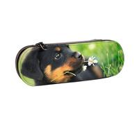 MIJKO Animales Animales Lindo Perro Cachorro Rottweiler, Estuche para lápices Estuche para lápices de Cuero de PU Estuche para lápices de Gran Capacidad Estuche para lápices Bolsa de cosméticos