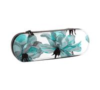 MIJKO Azul Flor Floral Verde Azulado Rosas Acuarela, Estuche para lápices Estuche para lápices de Cuero de PU Estuche para lápices de Gran Capacidad Estuche para lápices Bolsa de cosméticos